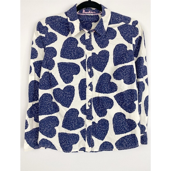 Boden The Classic Shirt Novelty Heart Print Button Front Long Sleeve, Navy 6P - Picture 2 of 7